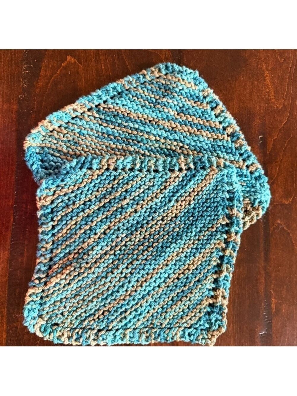 Handmade Blue Brown Knit Washcloths 2 pack 100% cotton